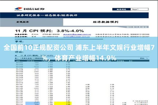 全国前10正规配资公司 浦东上半年文娱行业增幅7%，体育产业增幅14.9%